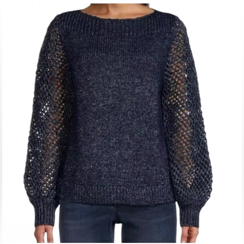 Tommy Bahama Wool Blend Shimmer Ballon Sleeve Island Navy Sweater size Med. NWT